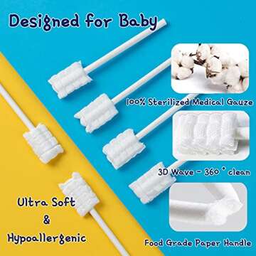 [60 Pcs] Little Fox Baby Oral Cleaner +2 Pcs Finger Toothbrush with Cases, Baby Tongue Cleaner, Newb...