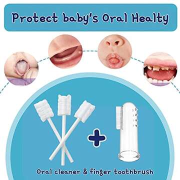 [60 Pcs] Little Fox Baby Oral Cleaner +2 Pcs Finger Toothbrush with Cases, Baby Tongue Cleaner, Newborn Toothbrush, Disposable Tongue and Gum Cleaner, Infant Oral Care and Cleaning for 0-36 Month Baby