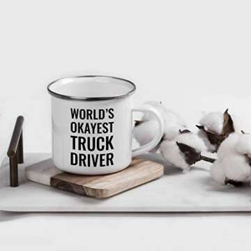 Andaz Press Stainless Steel Campfire Coffee Mug - World's Okayest Truck Driver - 11oz - Great Gift f...