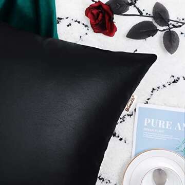 BRAWARM Faux Leather Throw Pillow Covers 12 X 20 Inches - Black Leather Lumbar Pilow Covers Pack of 2, Solid Dyed Leather Pillowcases for Couch Bed Sofa Garden Home Decorative
