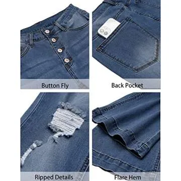 Utyful High Waist Button Fly Ripped Denim Jeans for Women
