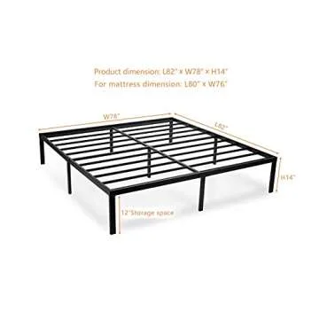 xtfei King Size Bed Frame Heavy Duty Metal Platform No Need Box Spring 14 Inch Beds Frames with Steel Slats Support, Easy Assembly, Under Bed Storage, Noise Free, Black