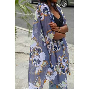Moss Rose Women's Beach Cover up Swimsuit Kimono with Bohemian Floral Print, Loose Casual Resort Wear