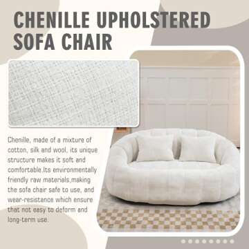 STLVUEO Bean Bag Chair, Giant Bean Bag Chairs Chenille Material, Lounge Sofa Loveseat with 2 Pillows, 2-Seat Bean Bag Couch for Living Room, Dorm Room, Bedroom, Sunroom, Beige