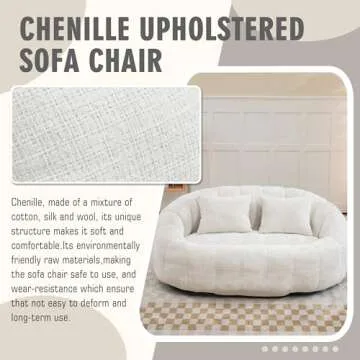 STLVUEO Bean Bag Chair, Giant Bean Bag Chairs Chenille Material, Lounge Sofa Loveseat with 2 Pillows, 2-Seat Bean Bag Couch for Living Room, Dorm Room, Bedroom, Sunroom, Beige