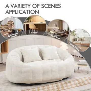 STLVUEO Bean Bag Chair, Giant Bean Bag Chairs Chenille Material, Lounge Sofa Loveseat with 2 Pillows, 2-Seat Bean Bag Couch for Living Room, Dorm Room, Bedroom, Sunroom, Beige