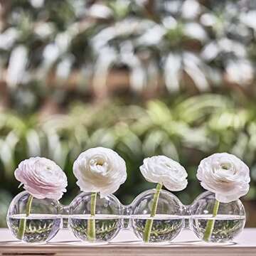 CHIVE ‘Caterpillar’ Bubble Bud Vase for Centerpieces — 4 Hole Multi Chamber Clear Glass Flower Vase for Short Flowers — Large, 13” Long