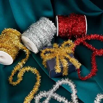 WBCBEC 66 Feet Christmas Tinsel Garland Metallic Holiday Tinsel Garland Twist Tinsel Thin Glitter Tinsel Garland Decoration for Christmas Tree,Wedding Birthday Party Decorations Supplies (Gold)