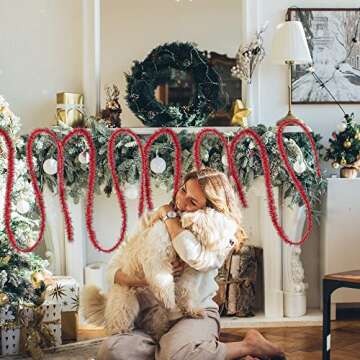 WBCBEC 66 Feet Christmas Tinsel Garland Metallic Holiday Tinsel Garland Twist Tinsel Thin Glitter Tinsel Garland Decoration for Christmas Tree,Wedding Birthday Party Decorations Supplies (Gold)