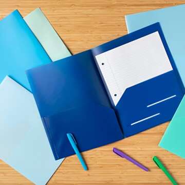 Youngever 12 Pack Heavy Duty Plastic Two Pocket Folders, Heavy Duty Plastic 2 Pocket Folder, Coastal Colors