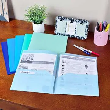 Youngever 12 Pack Heavy Duty Plastic Two Pocket Folders, Heavy Duty Plastic 2 Pocket Folder, Coastal Colors