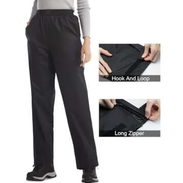 iCreek Women's Rain Pants Waterproof Hiking Pants Windproof Lightweight Over Pants Work Rain Outdoor for Golf, Fishing (Black, Small/27 Inseam)
