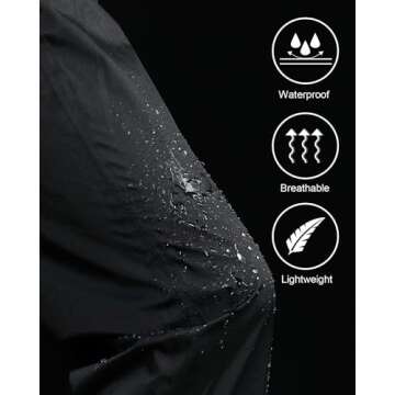 iCreek Women's Rain Pants Waterproof Hiking Pants Windproof Lightweight Over Pants Work Rain Outdoor for Golf, Fishing (Black, Small/27 Inseam)