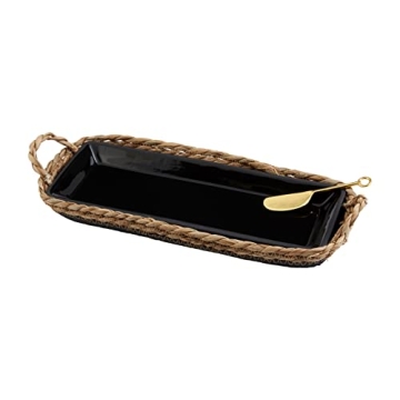 Mud Pie Black Woven Platter Set with Brass Spreader - Elegant Serving