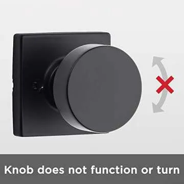 Kwikset Pismo Dummy Door Knob, Single Sided Handle for Closets, French Double Doors, and Pantry, Matte Black Non-Turning Interior Push/Pull Door Knob, with Microban Protection