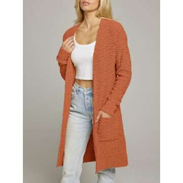 MEROKEETY Women's 2024 Winter Long Sleeve Soft Chunky Knit Sweater Open Front Cardigan Outwear Coat, Orange, L