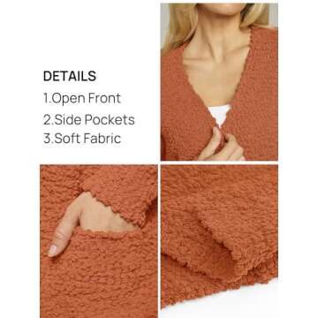 MEROKEETY Women's 2024 Winter Long Sleeve Soft Chunky Knit Sweater Open Front Cardigan Outwear Coat, Orange, L