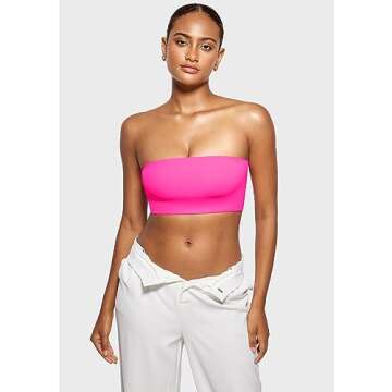 INLYRIC Women's Inbarely Strapless Bandeau Bra Bralette Tube Top Seamless Comfortable Stretchy Non Padded Bras Tops Bright Pink Medium