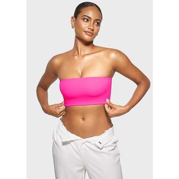 INLYRIC Women's Inbarely Strapless Bandeau Bra Bralette Tube Top Seamless Comfortable Stretchy Non Padded Bras Tops Bright Pink Medium