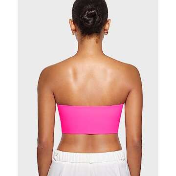 INLYRIC Women's Inbarely Strapless Bandeau Bra Bralette Tube Top Seamless Comfortable Stretchy Non Padded Bras Tops Bright Pink Medium