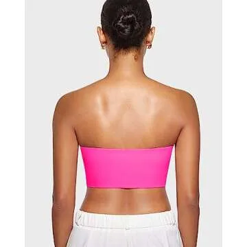 INLYRIC Women's Inbarely Strapless Bandeau Bra Bralette Tube Top Seamless Comfortable Stretchy Non Padded Bras Tops Bright Pink Medium
