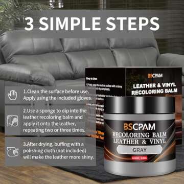 BSCPAM Gray Leather Recoloring Balm,Leather Couch Scratch/Stain Remover,Leather Repair kit for Vinyl Furniture and Car Interior,Leather Dye Paint for Scratched and Faded Leather Couches