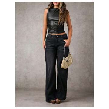 Milumia Women's Faux Leather Tank Top Shirt Ruched Fitted Going Out Tops Black X-Small