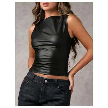 Milumia Women's Faux Leather Tank Top Shirt Ruched Fitted Going Out Tops Black X-Small