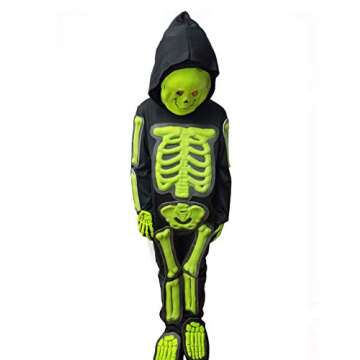 Kids Glow in The Dark Skeleton Costume Colorful Skeleton Bodysuit Jumpsuit, Boys Toddlers Children Scary Bone Skull Outfit Fancy Dress Up for Halloween Party Carnival