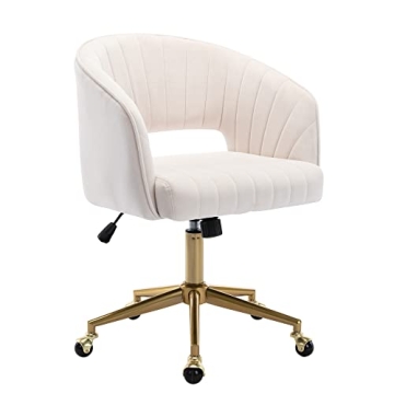 Stylish Velvet Swivel Office Chair with Gold Base