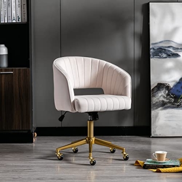 Stylish Velvet Swivel Office Chair with Gold Base
