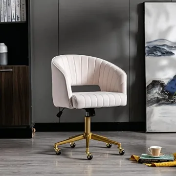 Stylish Velvet Swivel Office Chair with Gold Base