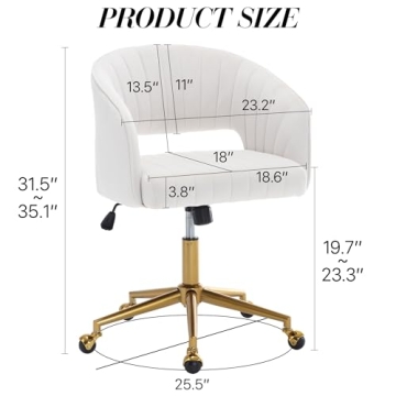 Stylish Velvet Swivel Office Chair with Gold Base