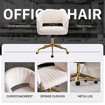 Stylish Velvet Swivel Office Chair with Gold Base