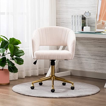 Stylish Velvet Swivel Office Chair with Gold Base