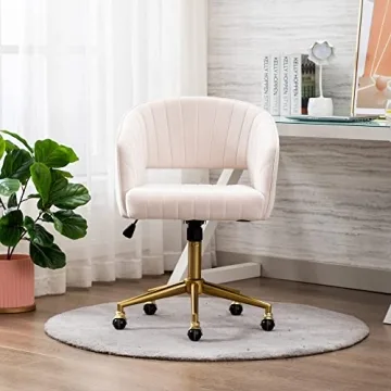 Stylish Velvet Swivel Office Chair with Gold Base