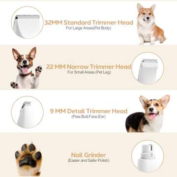Masagotti Dogs Hair Clippers Grooming Kit with Nail Grinder, 4 in 1 Cordless Electric Trimmer Low No...