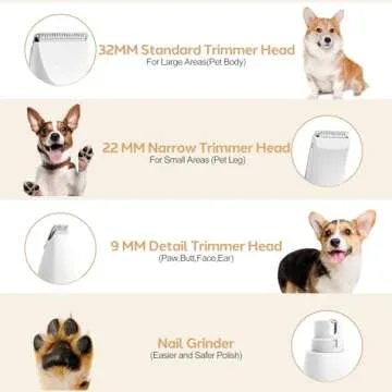 Masagotti Dogs Hair Clippers Grooming Kit with Nail Grinder, 4 in 1 Cordless Electric Trimmer Low No...