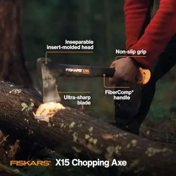 Fiskars X15 Splitting Axe, Tree Branch Cutter and Wood Splitter (23.5-Inch Axe) with Shock-Absorbing...