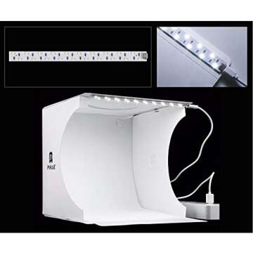 Photo Studio Light Box, 20cm Folding Photography Shooting Light Tent Kit, White Folding Lighting Softbox with 20 LED Lights + 6 Kinds Color Backgrounds for Small Items