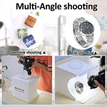 Photo Studio Light Box, 20cm Folding Photography Shooting Light Tent Kit, White Folding Lighting Softbox with 20 LED Lights + 6 Kinds Color Backgrounds for Small Items