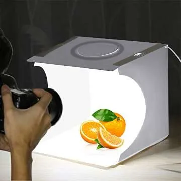 Photo Studio Light Box, 20cm Folding Photography Shooting Light Tent Kit, White Folding Lighting Softbox with 20 LED Lights + 6 Kinds Color Backgrounds for Small Items