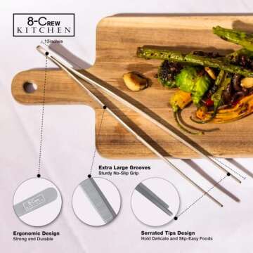 8-CREW KITCHEN Cooking Tweezers - 12 inch 304 Stainless Steel Set of 2 - Culinary Chef Tweezers for ...
