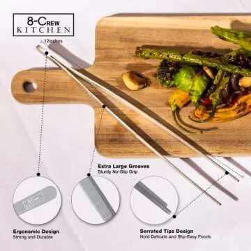 8-CREW KITCHEN Cooking Tweezers - 12 inch 304 Stainless Steel Set of 2 - Culinary Chef Tweezers for ...