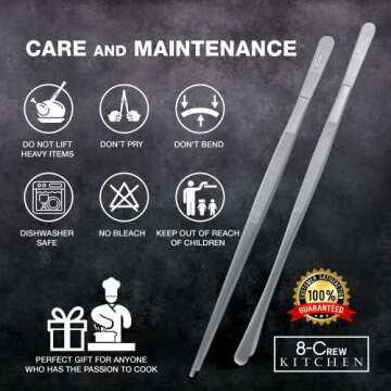 8-CREW KITCHEN Cooking Tweezers - 12 inch 304 Stainless Steel Set of 2 - Culinary Chef Tweezers for Multi-Purpose, Plating, Food Decorating & Bar