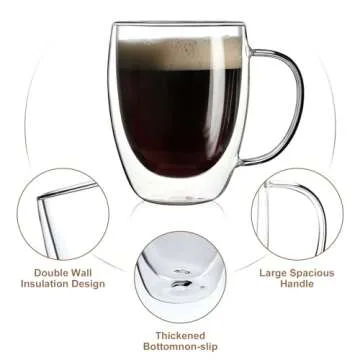 Aurzen Double Walled Glass Coffee Mugs - Large 12oz