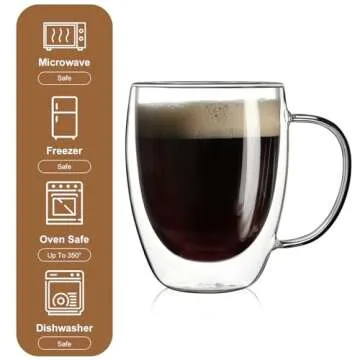 Aurzen Double Walled Glass Coffee Mugs - Large 12oz