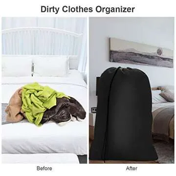 2 Pack Heavy Duty Large Laundry Bag 28 x 45 inch Extra Hamper Bag Dirty Laundry Bags Clothes Organizer Drawstring Cloth Laundry Bag Travel Laundry Bag for Camp Home College Dorm Black