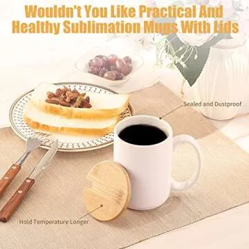 RAINBOWTIE 15oz Sublimation Mugs with Bamboo Lids Set