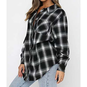 Lacozy Women's Black Buffalo Plaid Flannel Shirt - Stylish Comfort